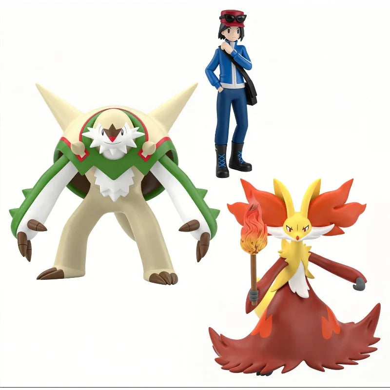 Figura Calem, Chesnaught y Delphox - Pokémon | Bandai Scale World
