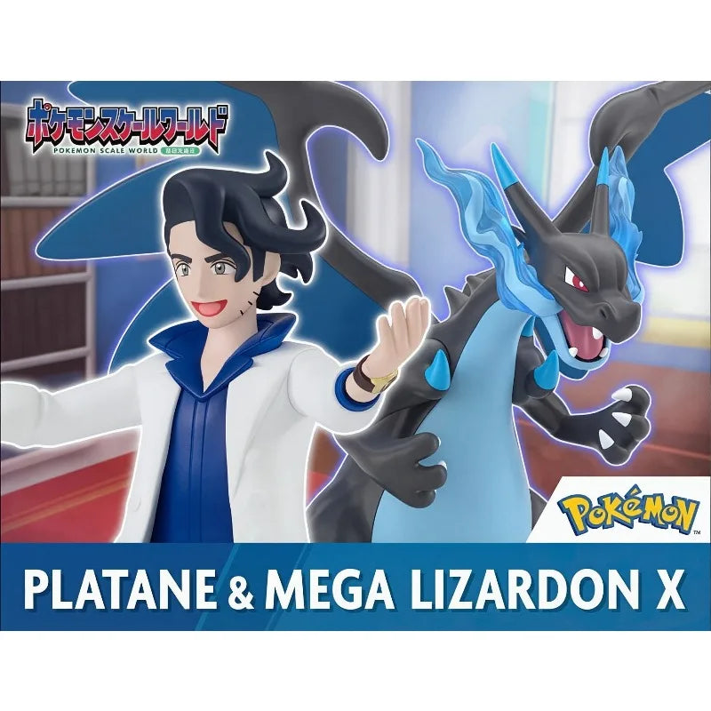 Figura Profesor Platane y Mega Charizard X - Pokémon | Bandai Scale World