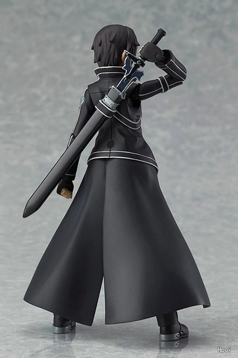 Figura de juego de Anime de 14CM, espada de Anime japonés, arte en línea, Kirito, puede cambiar la cara, traje de batalla, modelo de muñecas de pie, juguete de PVC