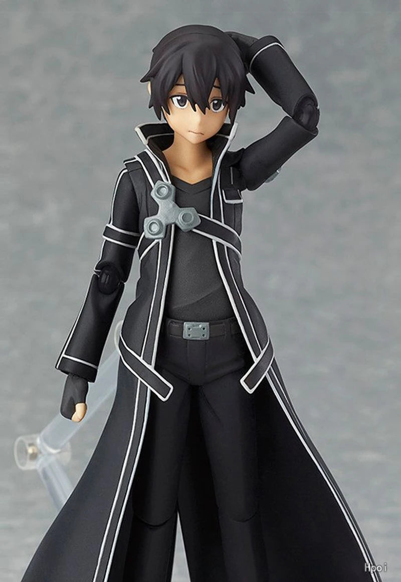 Figura de juego de Anime de 14CM, espada de Anime japonés, arte en línea, Kirito, puede cambiar la cara, traje de batalla, modelo de muñecas de pie, juguete de PVC