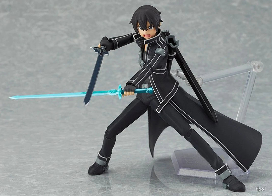 Figura de juego de Anime de 14CM, espada de Anime japonés, arte en línea, Kirito, puede cambiar la cara, traje de batalla, modelo de muñecas de pie, juguete de PVC