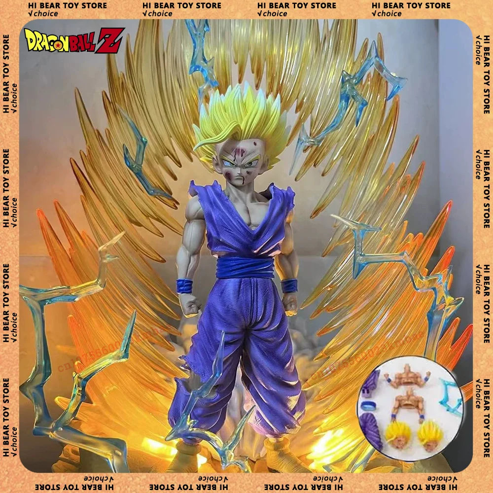 Figuras de Dragon Ball Son Gohan Anime Super Saiyan 2, estatua luminosa, cabeza reemplazable, modelo de mano, juguetes para regalos de cumpleaños