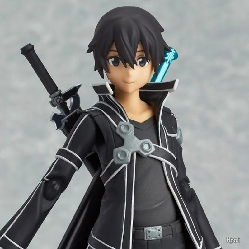 Figura de juego de Anime de 14CM, espada de Anime japonés, arte en línea, Kirito, puede cambiar la cara, traje de batalla, modelo de muñecas de pie, juguete de PVC