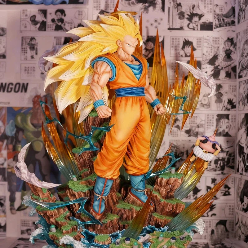 Figura Son Goku SSJ3 con Halo y Majin Buu - Dragon Ball Z | Saga Majin Buu 42cm
