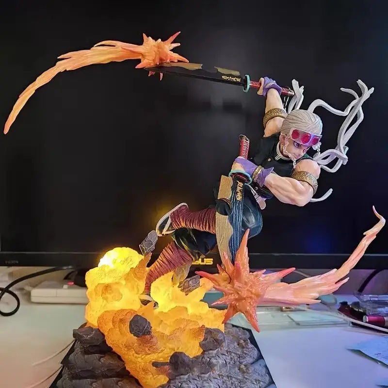 Figura de Anime Demon Slayer Up Uzui Tengen Kimetsu No Yaiba figura de acción de Pvc figura de luz Led muñeca juguetes regalos de modelos coleccionables