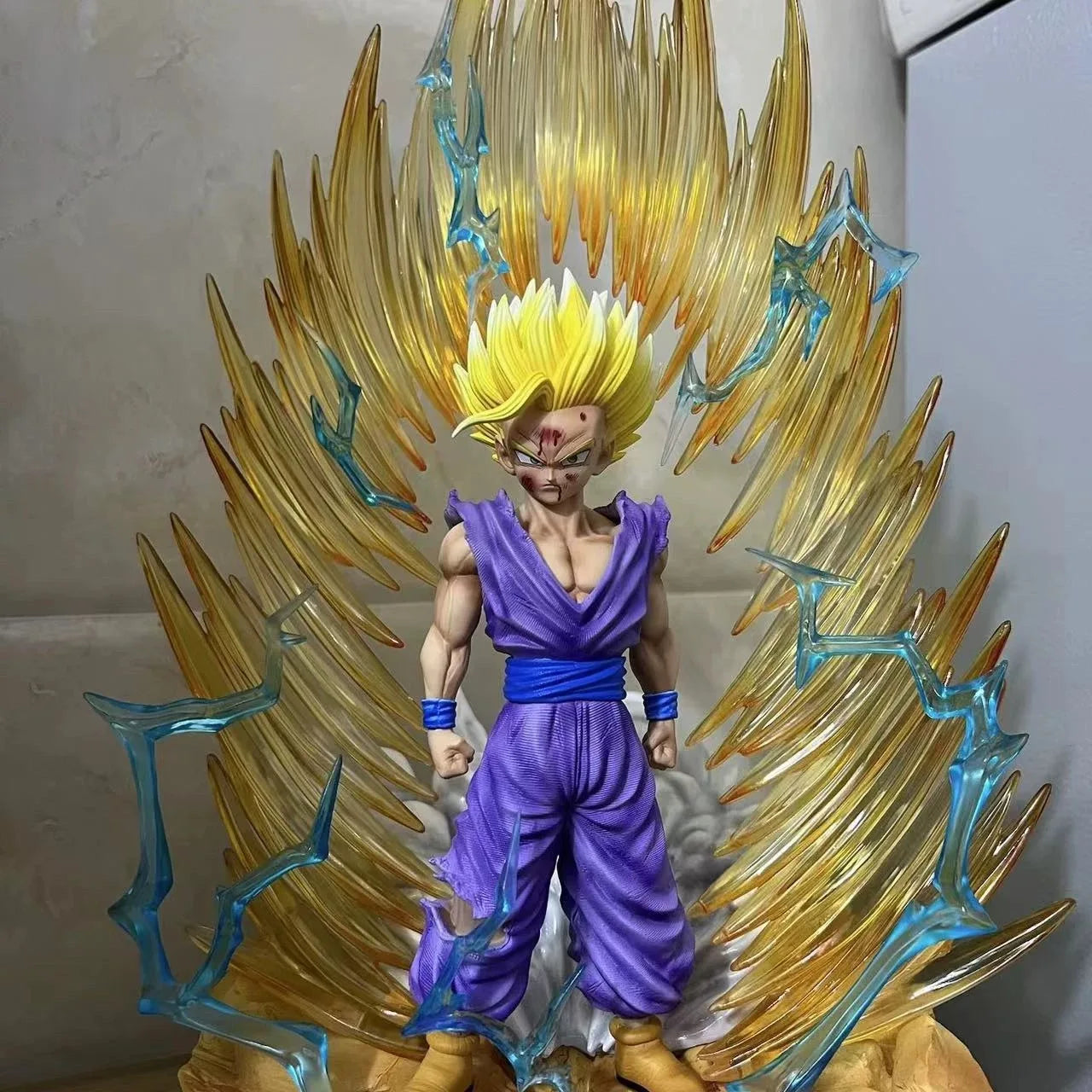 Figuras de Dragon Ball Son Gohan Anime Super Saiyan 2, estatua luminosa, cabeza reemplazable, modelo de mano, juguetes para regalos de cumpleaños