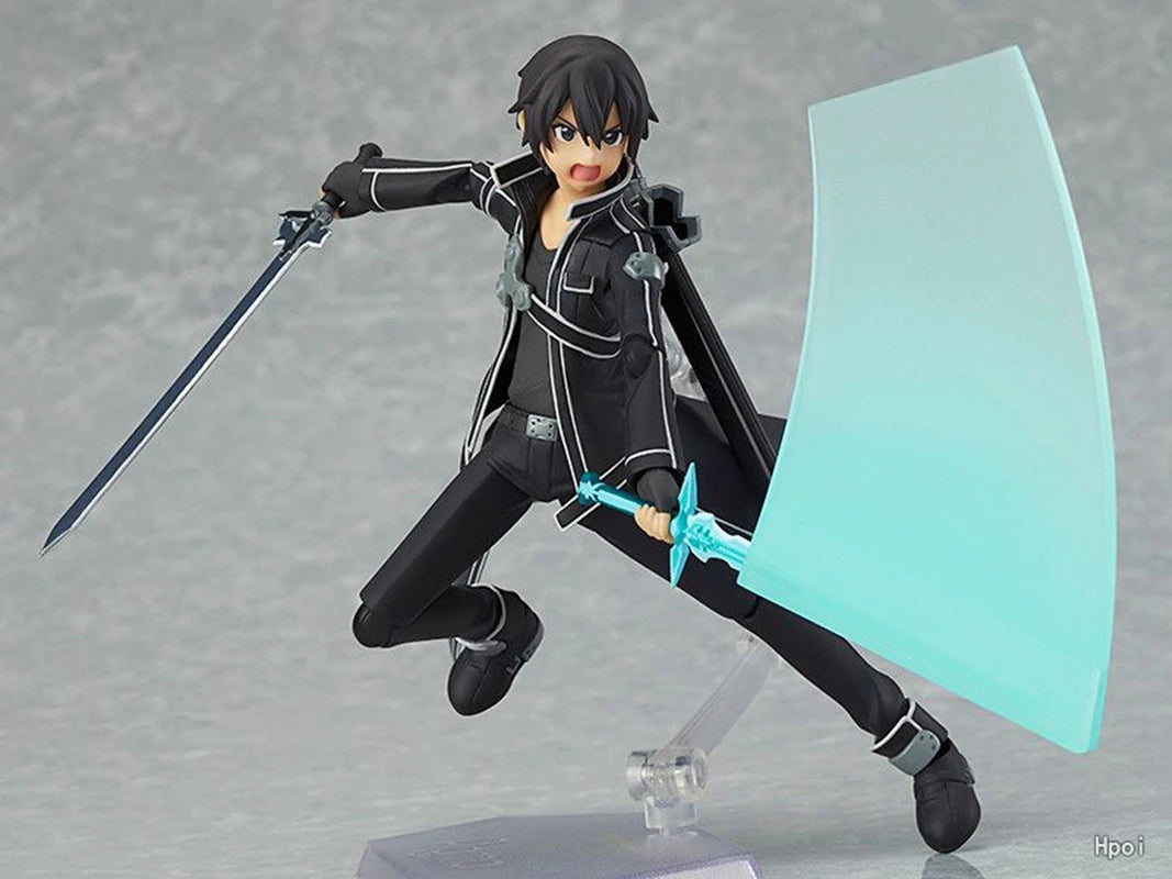 Figura de juego de Anime de 14CM, espada de Anime japonés, arte en línea, Kirito, puede cambiar la cara, traje de batalla, modelo de muñecas de pie, juguete de PVC