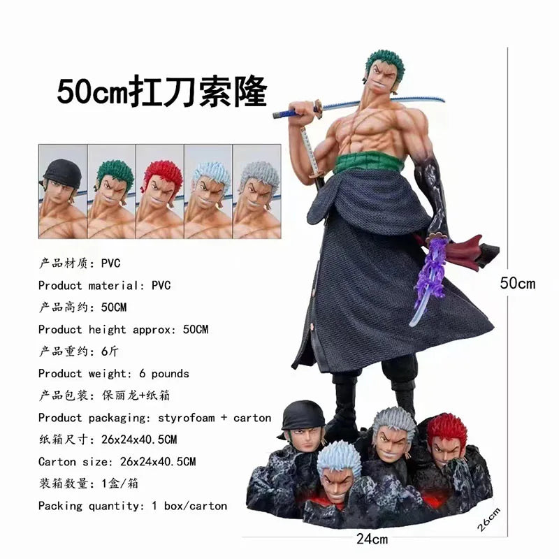 Figura Roronoa Zoro 5 Cabezas - One Piece | Intercambiable 50cm