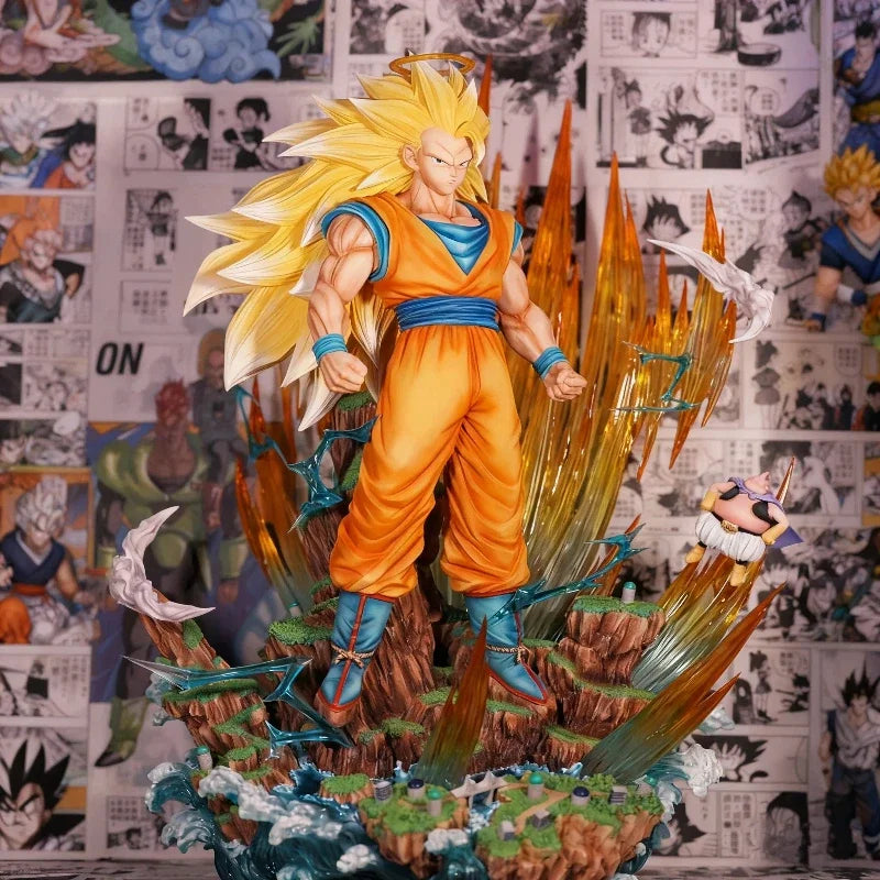 Figura Son Goku SSJ3 con Halo y Majin Buu - Dragon Ball Z | Saga Majin Buu 42cm